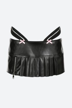 Grunge Pleated Zipper Slit Micro Mini Skirt