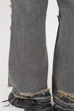 Grunge Ripped Straight Leg Jeans