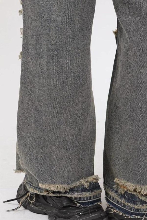 Grunge Ripped Straight Leg Jeans