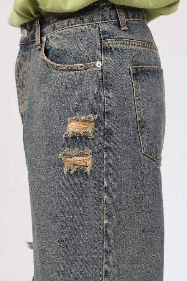 Grunge Ripped Straight Leg Jeans