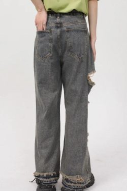 Grunge Ripped Straight Leg Jeans