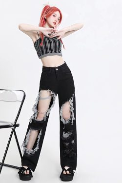 Grunge Ripped Wide Leg Jeans