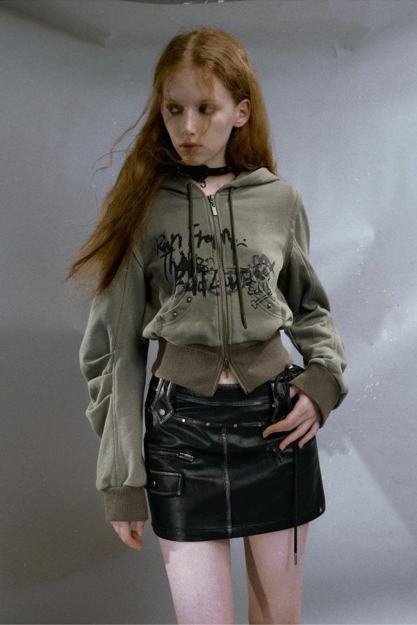Grunge Ruched Sleeve Hoodie