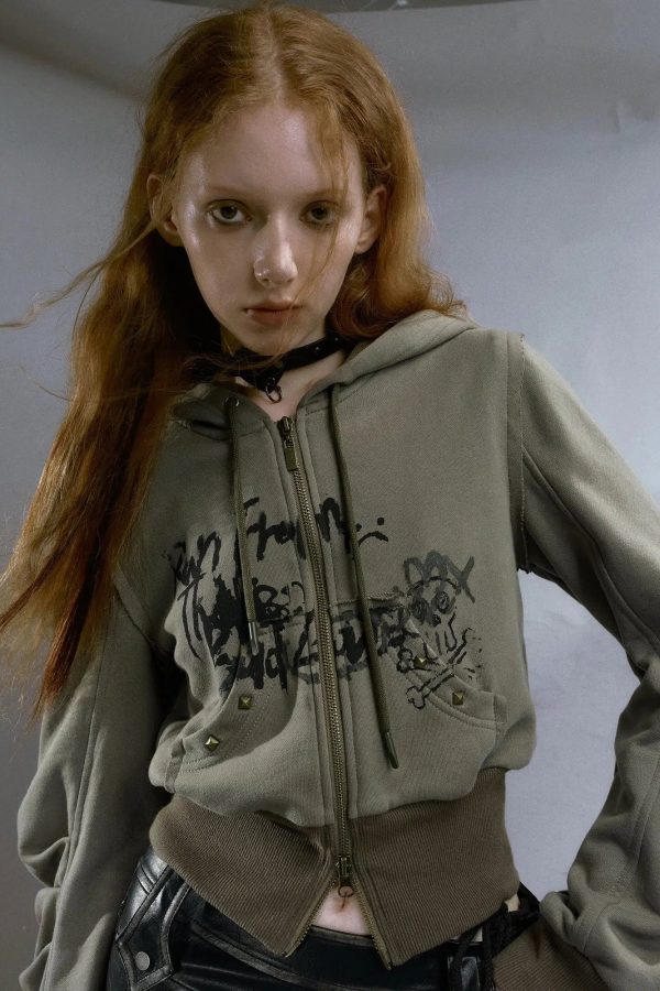 Grunge Ruched Sleeve Hoodie