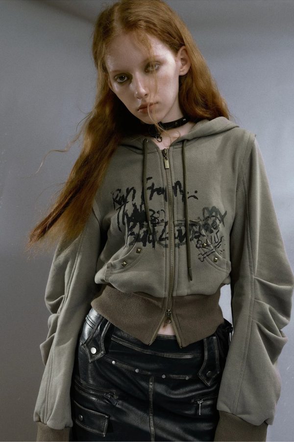 Grunge Ruched Sleeve Hoodie