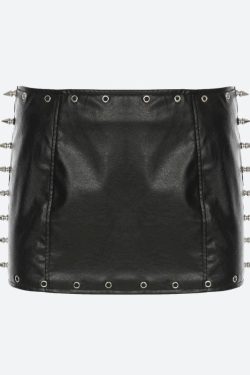 Grunge Spiked Faux Leather Mini Skirt