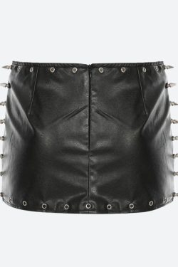 Grunge Spiked Faux Leather Mini Skirt