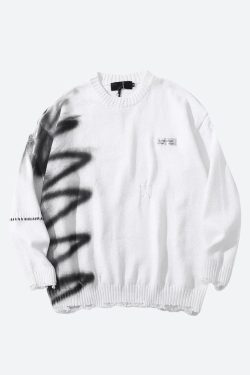 Grunge Spray Paint Distressed Knitted Sweater