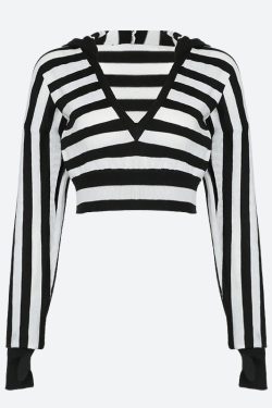 Grunge Striped Hooded Crop Top