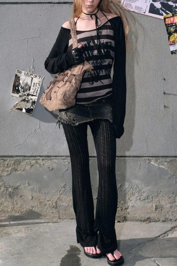 Grunge Striped Off Shoulder Top