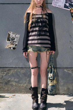 Grunge Striped Off Shoulder Top