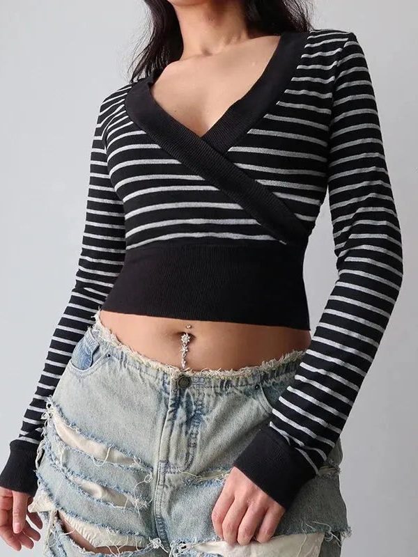 Grunge Striped Wrap Crop Top