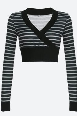 Grunge Striped Wrap Crop Top