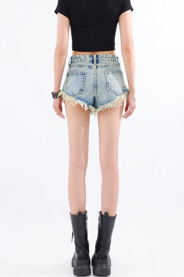 Grunge Tasseled Denim Shorts