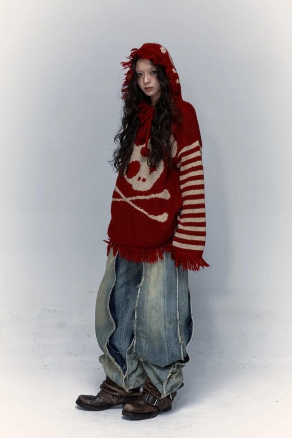Grunge Tasseled Hooded Sweater