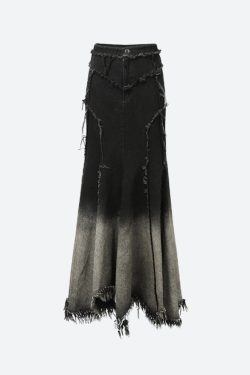 Grunge Tasseled Patch Maxi Skirt