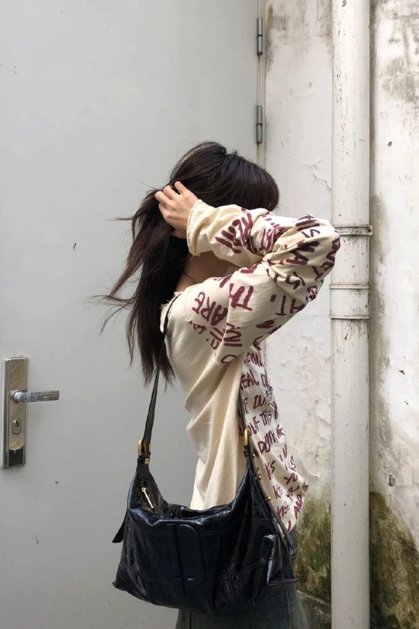 Grunge Text Print Top