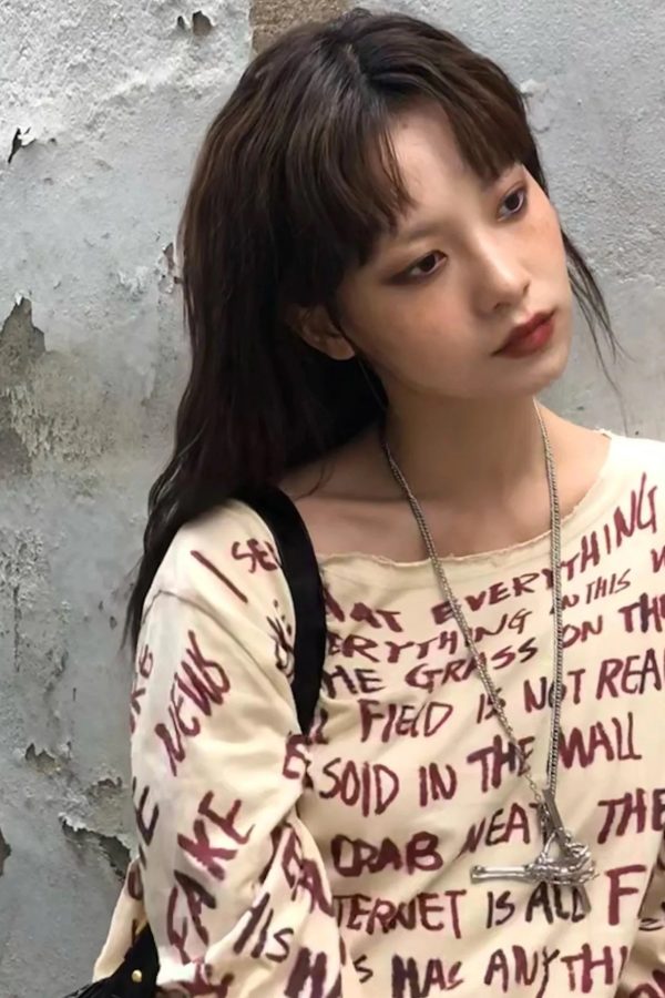 Grunge Text Print Top