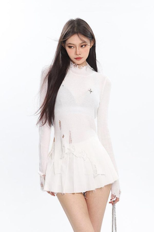 Grunge Turtleneck Distressed Sweater