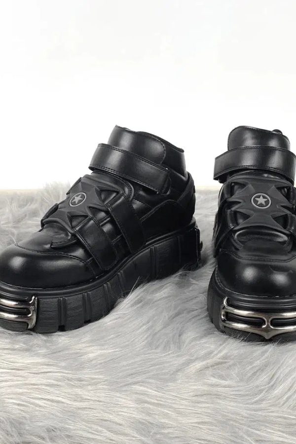 Grunge Velcro Strap Platform Boots