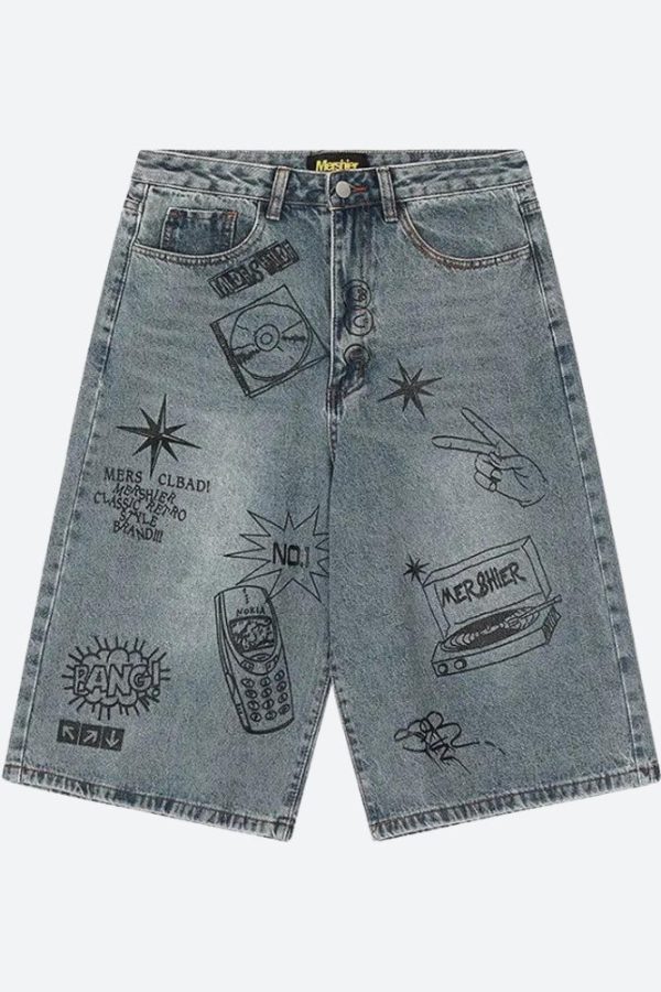 Grunge Wide Leg Denim Shorts