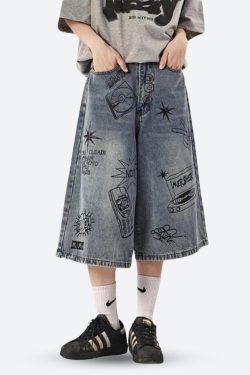 Grunge Wide Leg Denim Shorts