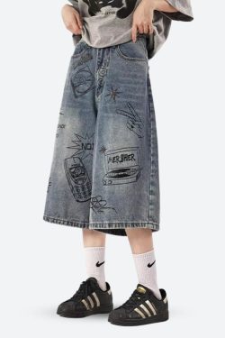 Grunge Wide Leg Denim Shorts