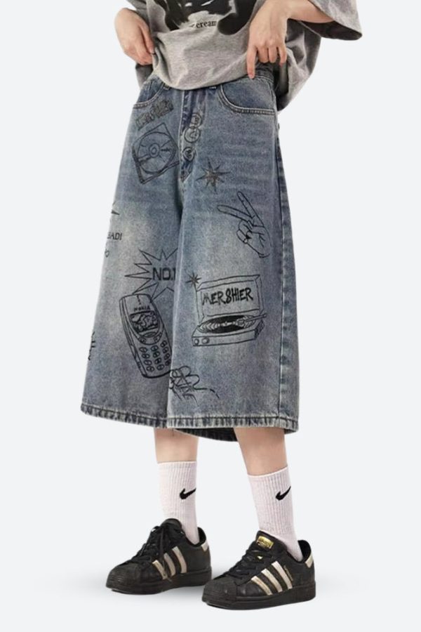 Grunge Wide Leg Denim Shorts
