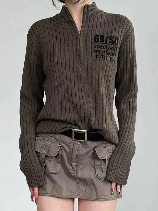 Grunge Zip-Up Cardigan Jacket