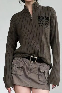 Grunge Zip-Up Cardigan Jacket