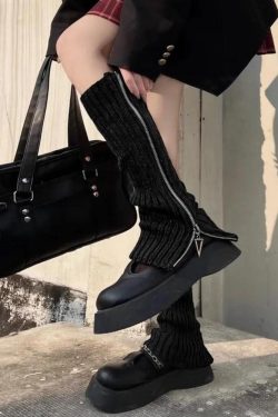 Grunge Zip-Up Knitted Leg Warmers