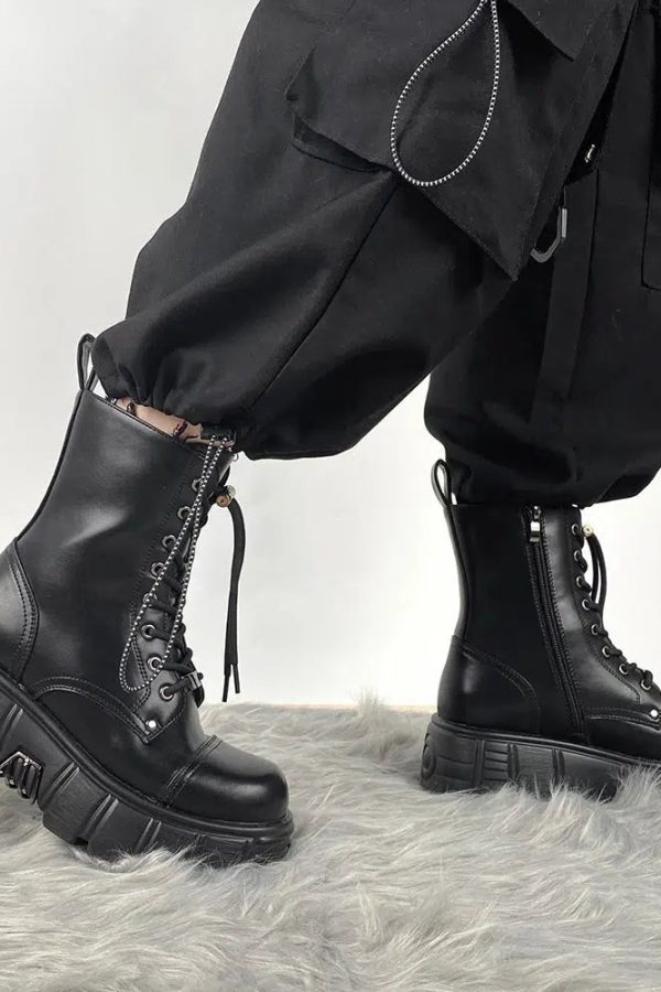 Grunge Zip-Up Platform Combat Boots