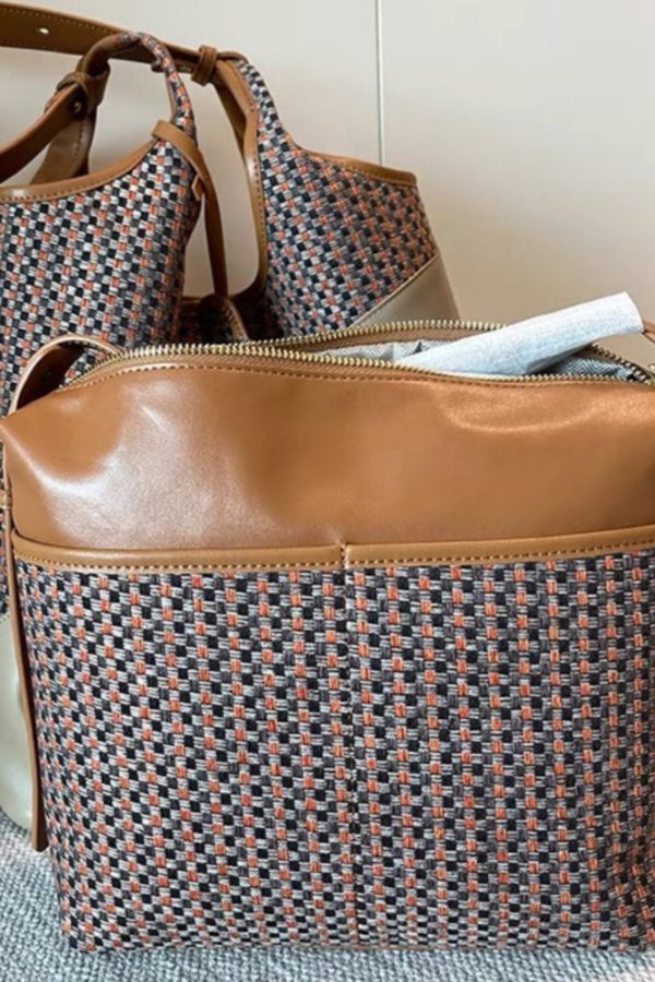 Handmade Apricot Print Patchwork Faux Leather Tote Handbag