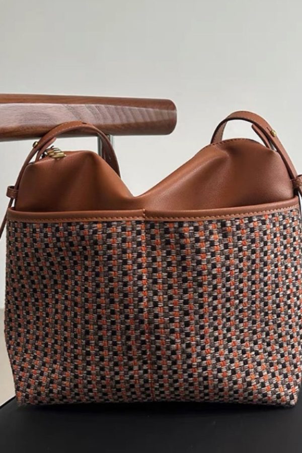 Handmade Apricot Print Patchwork Faux Leather Tote Handbag