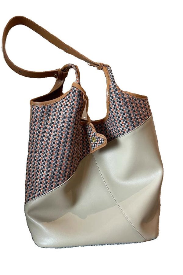 Handmade Apricot Print Patchwork Faux Leather Tote Handbag