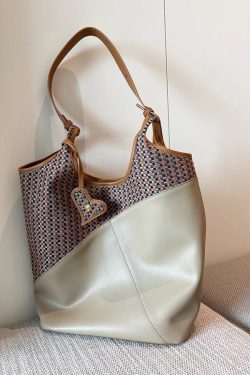 Handmade Apricot Print Patchwork Faux Leather Tote Handbag