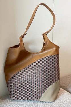 Handmade Apricot Print Patchwork Faux Leather Tote Handbag