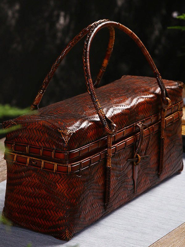 Handmade Bamboo Weaving Brown Tote Bag