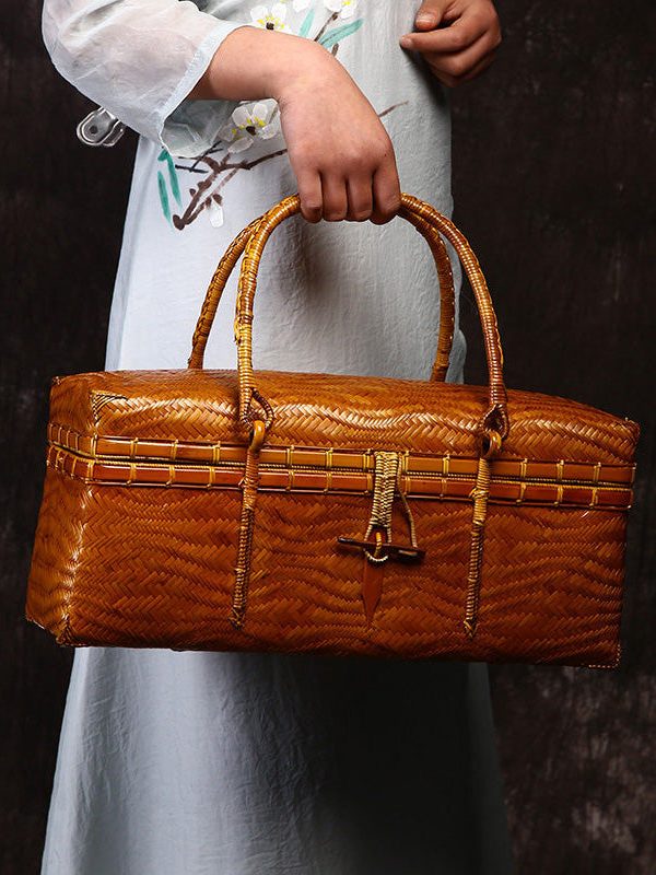 Handmade Bamboo Weaving Brown Tote Bag