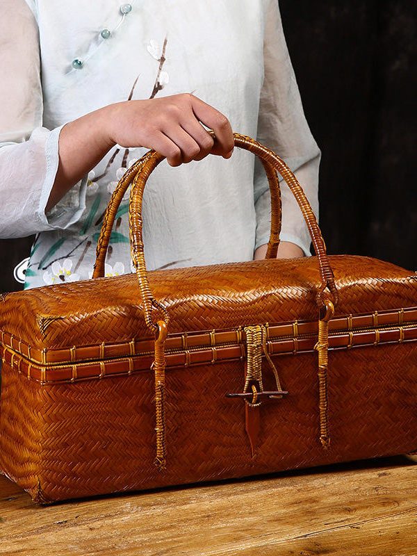 Handmade Bamboo Weaving Brown Tote Bag