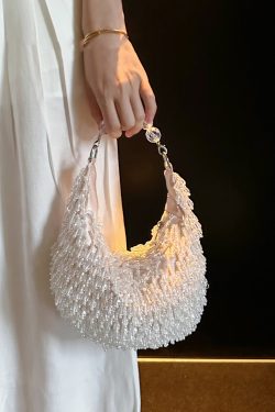 Handmade Beaded Crystal Tassel Satin Tote Handbag