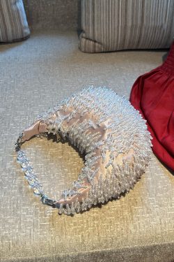 Handmade Beaded Crystal Tassel Satin Tote Handbag