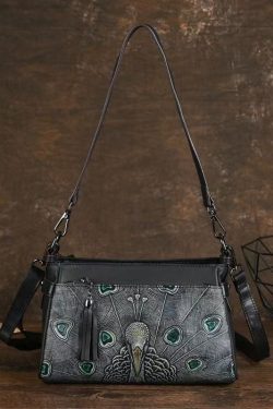 Handmade Black Animal Embossed Calf Leather Satchel Handbag