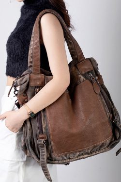 Handmade Black Canvas Patchwork Faux Leather Messenger Bag