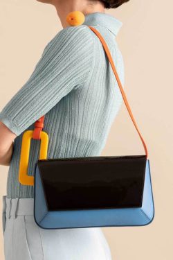 Handmade Black Geometric Shape Asymmetrical Design Faux Leather Women Handbag