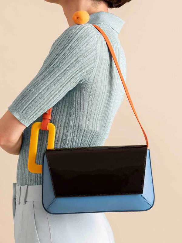 Handmade Black Geometric Shape Asymmetrical Design Faux Leather Women Handbag