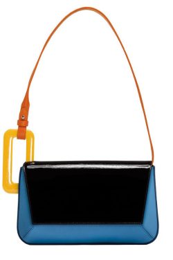 Handmade Black Geometric Shape Asymmetrical Design Faux Leather Women Handbag