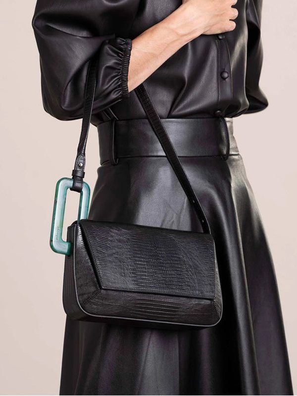 Handmade Black Geometric Shape Asymmetrical Design Faux Leather Women Handbag