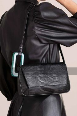 Handmade Black Geometric Shape Asymmetrical Design Faux Leather Women Handbag