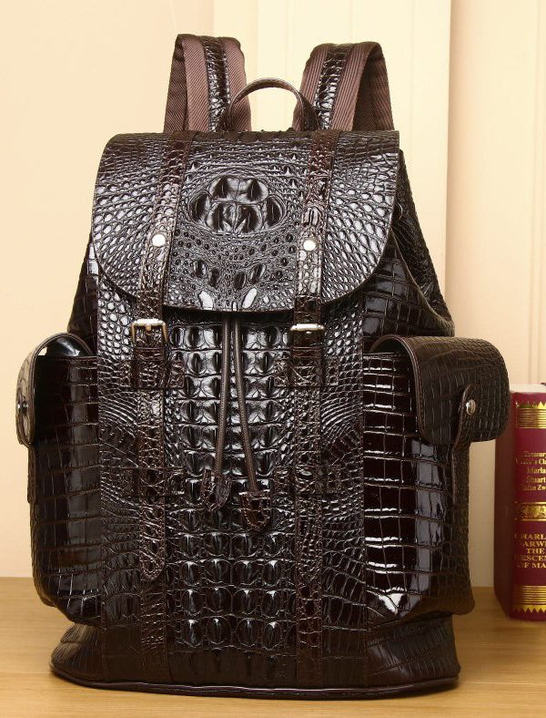 Handmade Black Large Capacity Calf Leather Backpack Bag